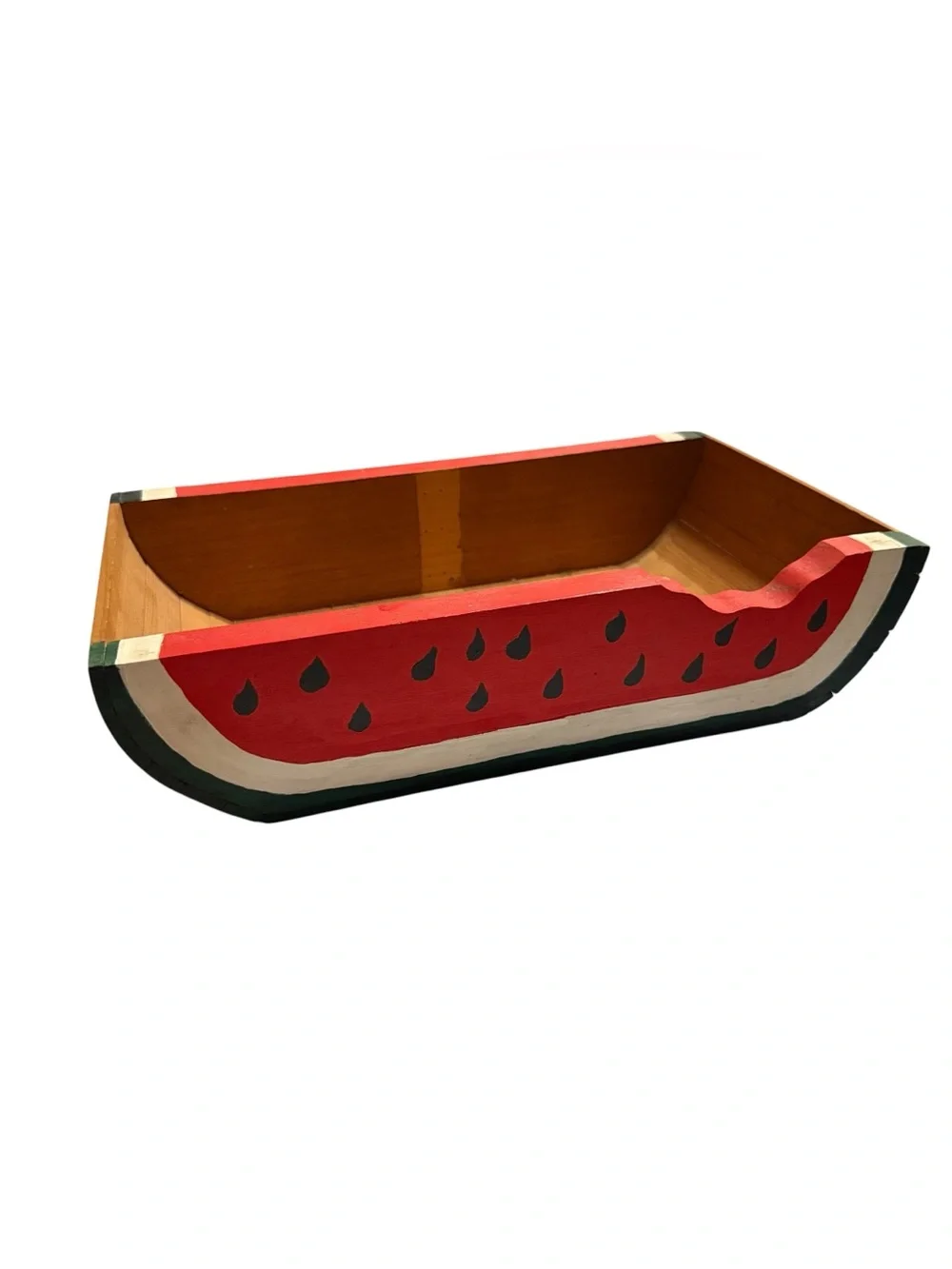 Vintage Handcrafted Wood Watermelon Basket W/ Plate Folk Art Picnic